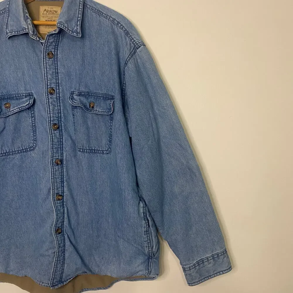 Vintage Arrow Blue Jeans Fleece Lined Chore Jacket Mens Buttons‎ Large Western
